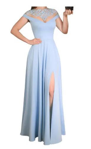 Vestido Azul Serenity Longo Fenda madrinha casamento formatura