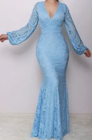 Vestido Azul Serenity Manga longa Renda Madrinha Casamento Formatura