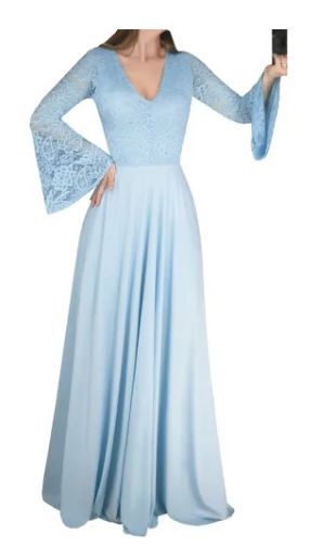 Vestido Azul Serenity Manga Flare Renda Madrinha Casamento Formatura