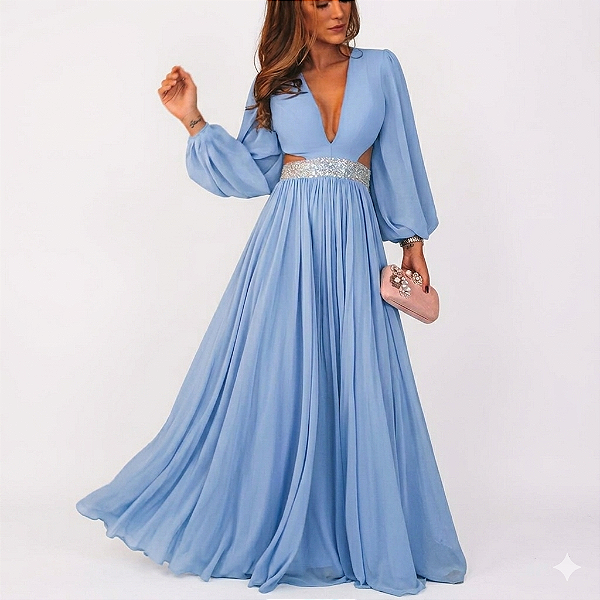 Vestido Longo Azul Serenity para Madrinha de Casamento