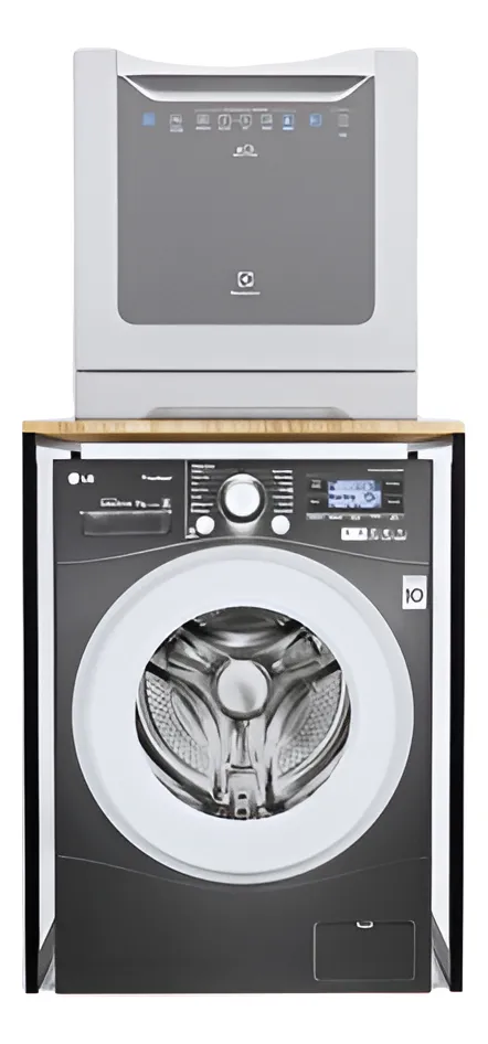 Armário Balcão Para Maquina De Lavar Lava Louças Sob Medida Preto Com Amadeirado