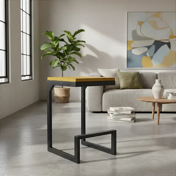 Banco Estilo Industrial Metal E Madeira Pintura Eletrostática Preto