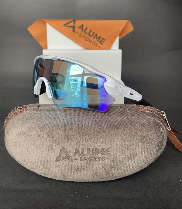 Óculos Esportivo São Mateus – Máscara Branca com Lente azulada UV400| Alume sports