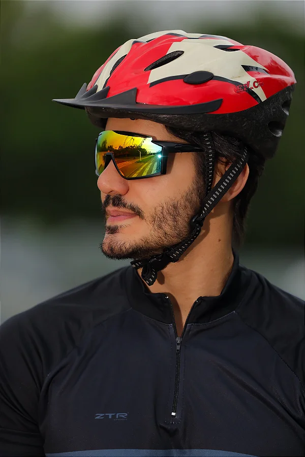 Óculos Esportivo Peró – Máscara Preto com laranja com Proteção UV400| Alume