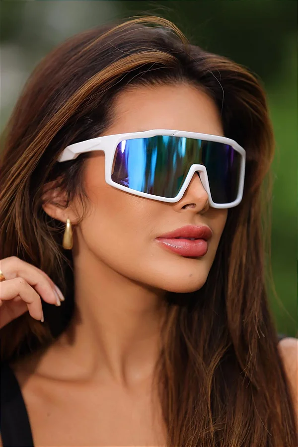 Óculos Esportivo Portinho – Máscara Branca com lente azul com Proteção UV400 | Alume