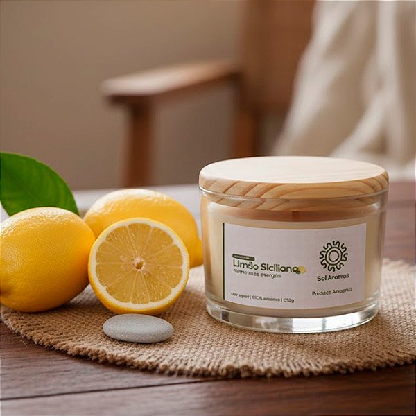 Vela Aromática de Limão Siciliano – 100g | Sol Aromas