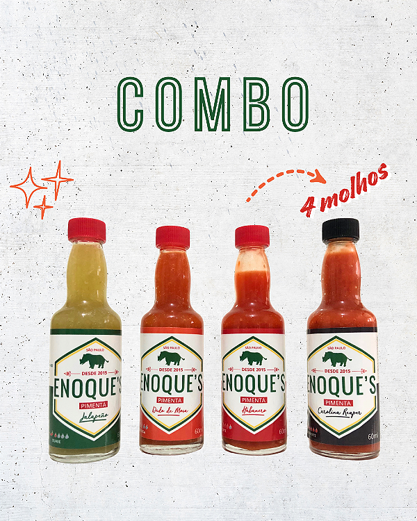 Combo com 4 Molhos de Pimenta Premium Enoque's
