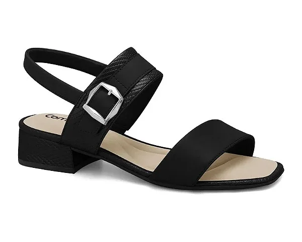 Sandália Salto Baixo Preta Comfortflex