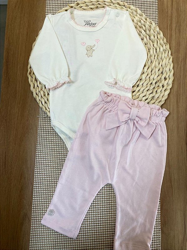 CONJUNTO BODY E CALÇA ANJOS BABY - ELEFANTINHA