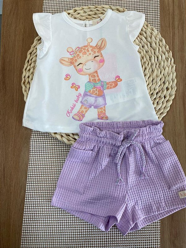 CONJUNTO CAMISETA E SHORTS KUKIÊ - GIRAFINHA