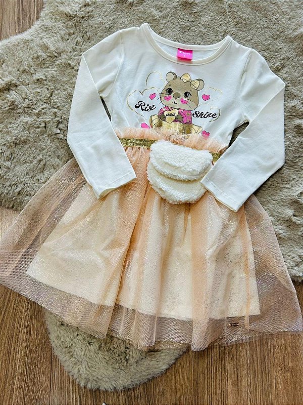 VESTIDO MANGA LONGA MALHA COM TULE CINTI