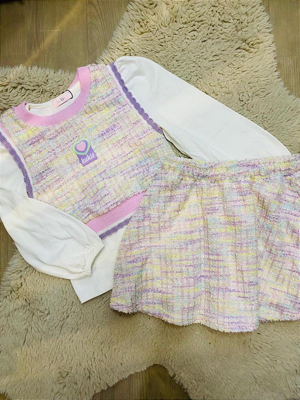 CONJUNTO 3 PEÇAS TWEED KUKIÊ (TAM 2 AO 6)