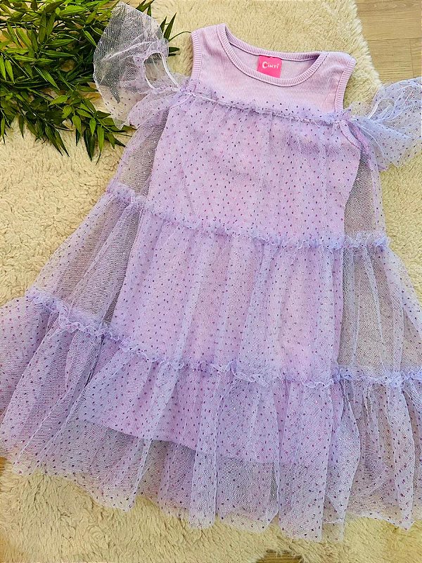 VESTIDO REGATA COM TULE MUNDO CINTO - TAM 2 AO 10