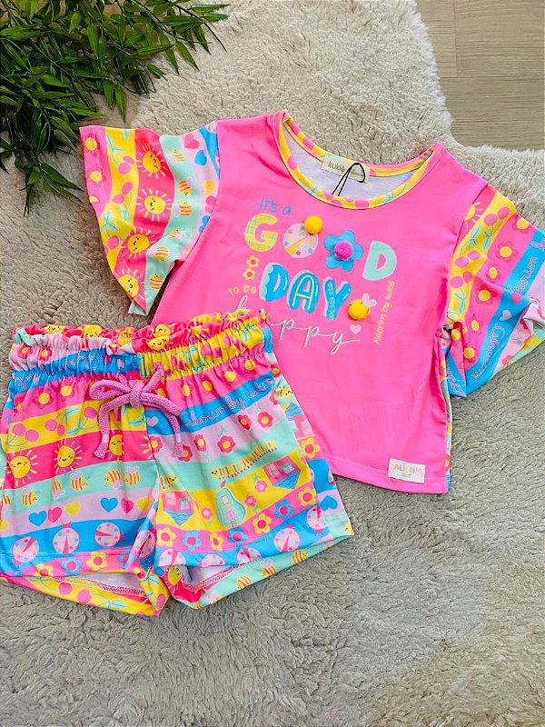 CONJUNTO CAMISETA MANGA CURTA E SHORTS KUKIÊ - TAM 1 AO 4