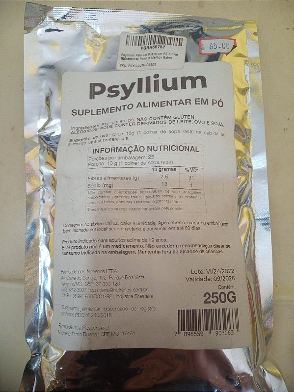 Psyllium Psilium Premium Pó Fibras 250 Gramas Puro O Melhor Sabor Natural