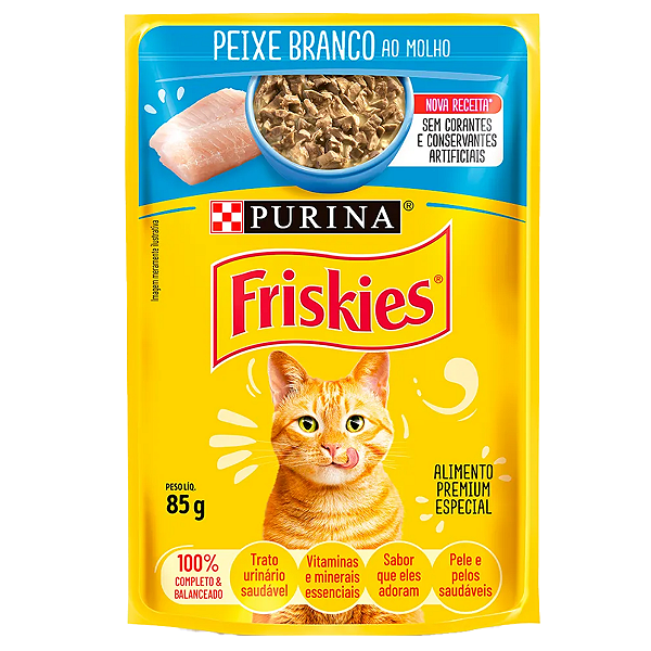Ração Úmida Friskies Para Gatos Adultos Peixe Branco ao molho 85g