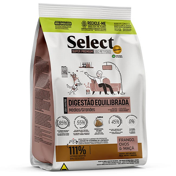 Ração Select by Monello Digestão Equilibrada para Cães Adultos de Porte Médio e Grande Sabor Frango, Ovos e Maçã 7kg