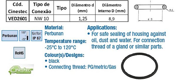 ANEL DE VEDACAO PARA SEM-FAST CHATO - NW 10 - PG9