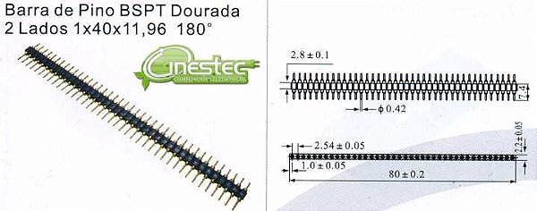 BARRA 40 PINOS  TERMINAIS 180 graus  1X40 X 11,6mm TORNEADO GOLD