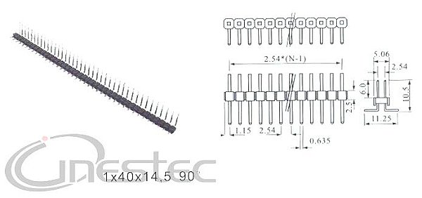 BARRA 40 PINOS  TERMINAIS 90 graus  1X40X11,2 mm