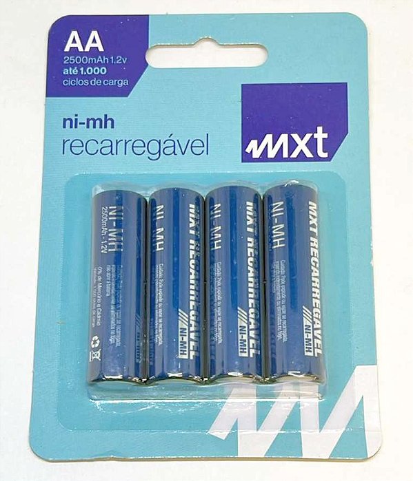 BATERIA / PILHA RECARREGAVEL AA NiMh 1,2V x 2500mAH CARTELA 4 PÇS