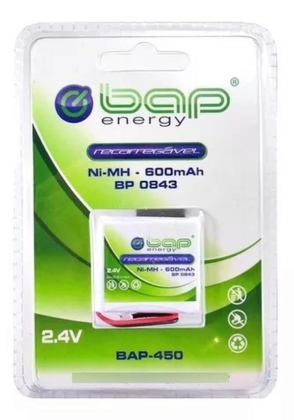 BATERIA RECARREGAVEL 2,4V - 600mAH - BP 0843  TELEFONE SEM FIO