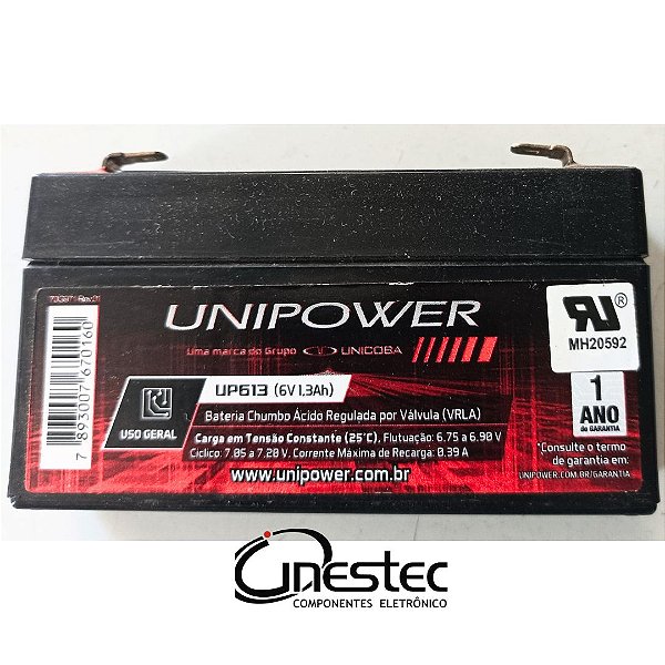 BATERIA SELADA 6V - 1,3AH    UP613  UNIPOWER