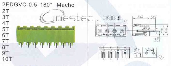 BORNE KRA  2EDGVC 5,0 MACHO  3P  180 graus  TERMINAL BLOCK