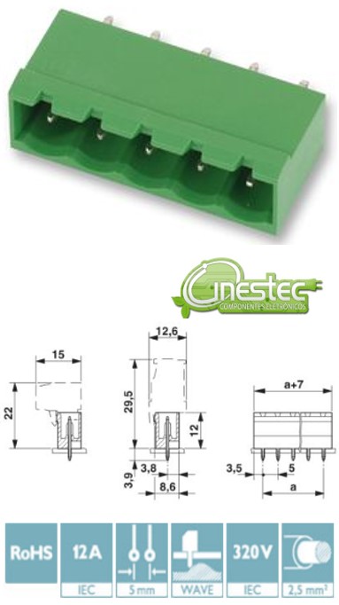BORNE KRA  2EDGVC 5,0 MACHO  5P  180 graus  TERMINAL BLOCK