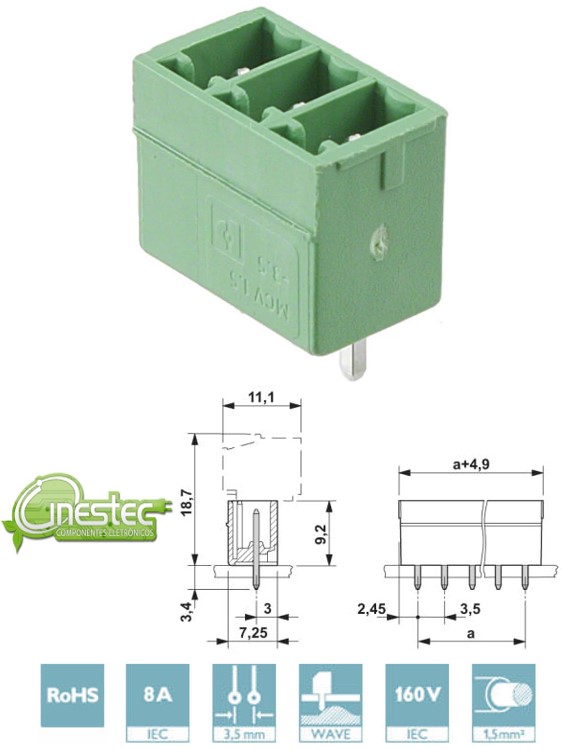 BORNE KRA HEADER MCV 1,5/ 3-G, 180- 3,81 - MACHO