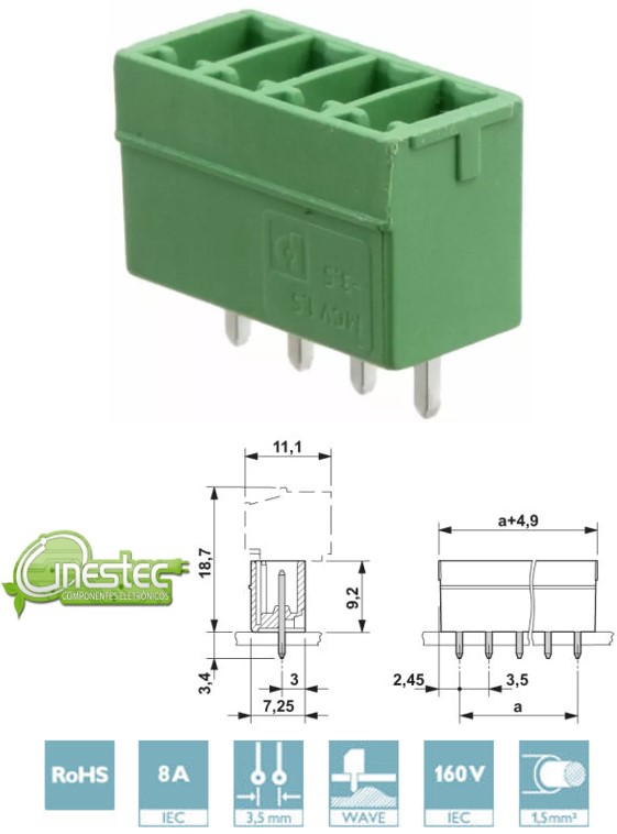 BORNE KRA HEADER MCV 1,5/ 4-G, 180 - 3,81 - MACHO