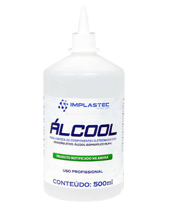 ALCOOL PARA LIMPEZA DE ELETRONICOS E PCI IMPLASTEC 500 ml