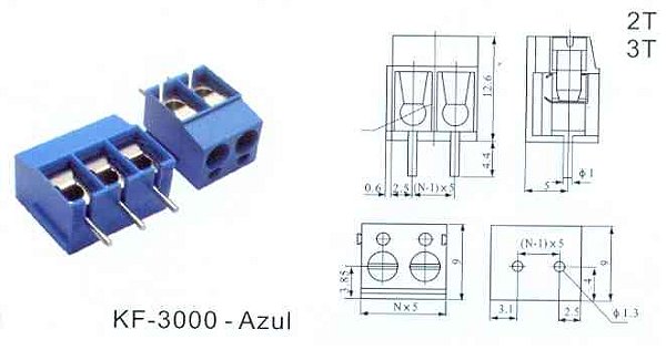 BORNE KRE 3 PONTOS AZUL 180° 12 mm KF-3000 TERMINAL BLOCK