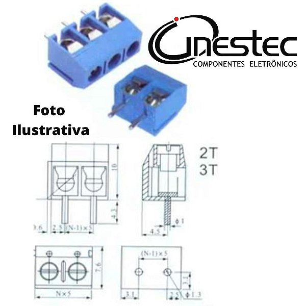BORNE KRE 3 PONTOS AZUL 180° MINI 10mm TBL0003A / KF301 TERMINAL