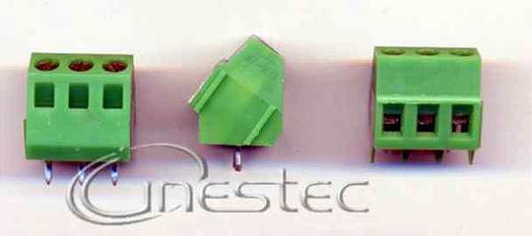 BORNE KRE 3 PONTOS VERDE 45 graus 15,9 mm  TBY2003V TERMINAL BLOCK
