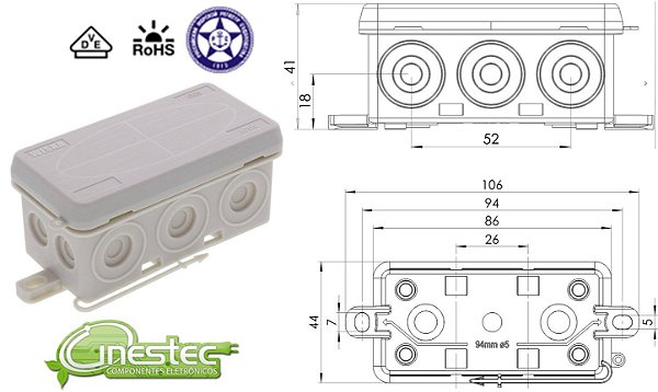 CAIXA JUNCAO KA 006 - 86X44X41mm, PP, CINZA