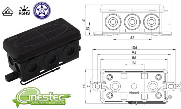 CAIXA JUNCAO KA 006 BK - 86X44X41mm, PP, PRETO