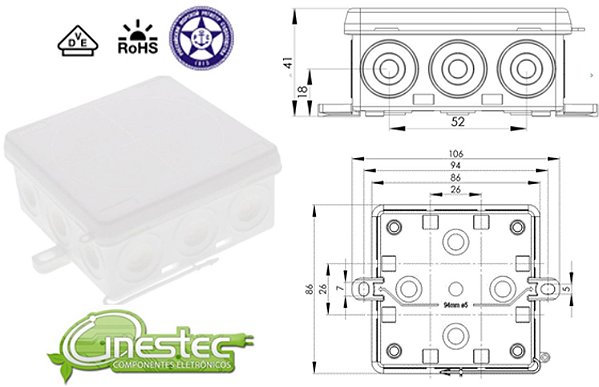 CAIXA JUNCAO KA 012 WH - 86X86X41mm, PP, BRANCO