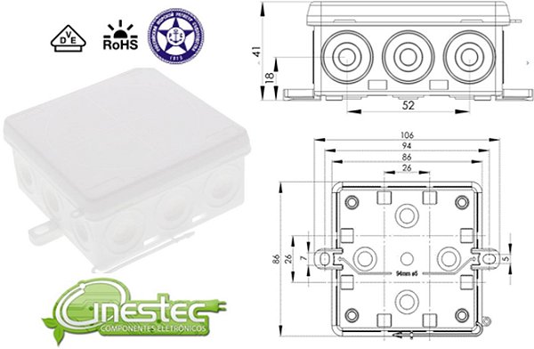 CAIXA JUNCAO KA 012LG - 86X86X41mm, PP, CINZA