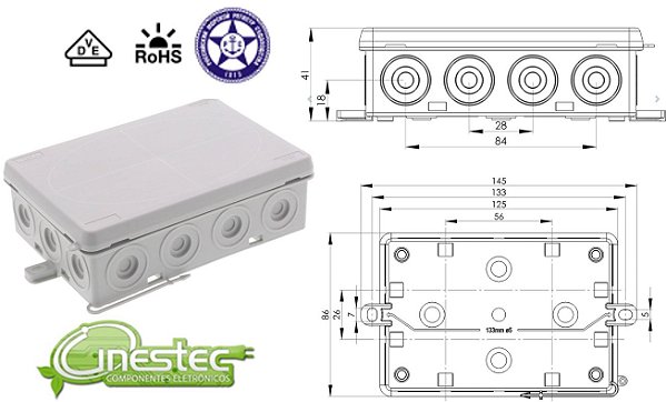 CAIXA JUNCAO KA 016LG - 125X86X41mm, PP, CINZA