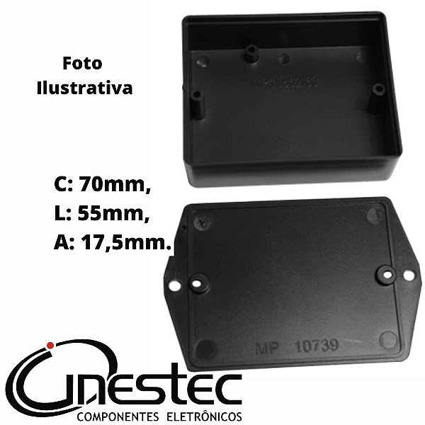 CAIXA PLASTICA - 70 (C) x 55 (L) x 17,5 (A) mm - PRETO - COM ABA