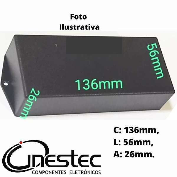 CAIXA PLASTICA 136 (C) x 56 (L) x 26 (A) mm - PRETO - COM ABA