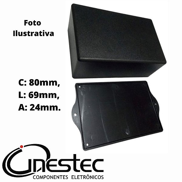 CAIXA PLASTICA 80 (C) x 69 (L) x 24(A) mm - PRETO - COM ABA