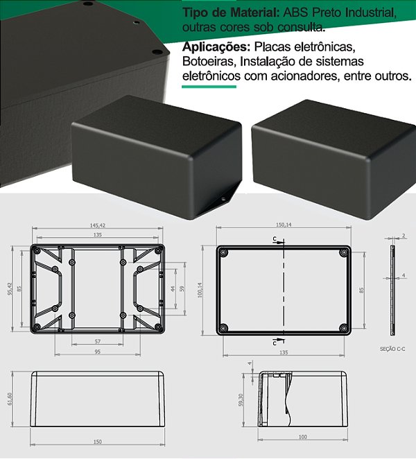 CAIXA PLASTICA PI-114 - 145 X 100 X 61MM - SEM ABA