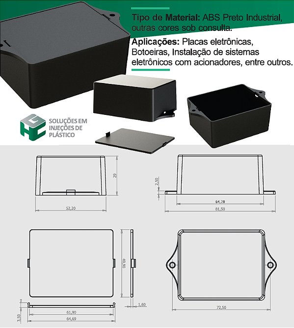 CAIXA PLASTICA PI-60 - 64 X 52 X 29MM