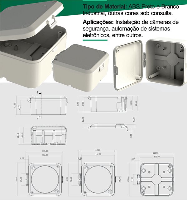 CAIXA PLASTICA PI-C112 - 112 X 112 X 54MM - SEM VEDAÇÃO E PARAFUSOS