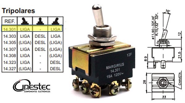 CHAVE ALAVANCA  TRIPOLAR 14301 15A