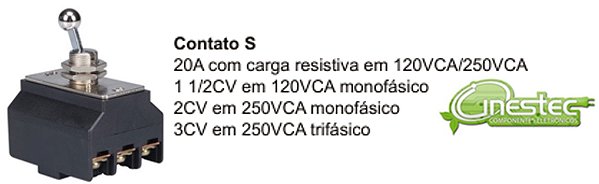 CHAVE ALAVANCA GR MG 2P 6T  20A  CS-301  TS/SS  Tripolar