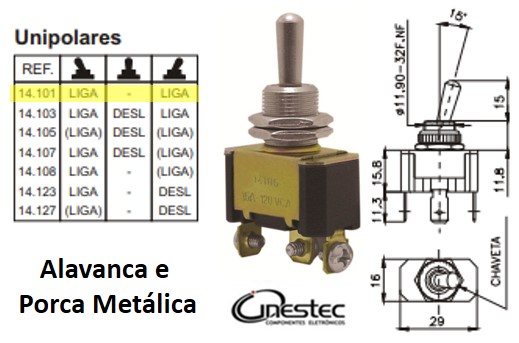 CHAVE ALAVANCA METALICA MG UNIPOLAR 15A 120V 10A 14101