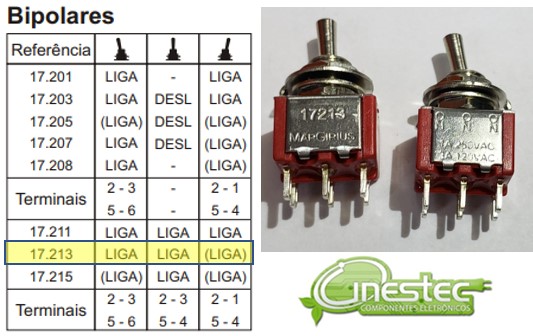 CHAVE ALAVANCA MG 6T 3P - 3A / 120VCA OU 1A / 250VCA 17213